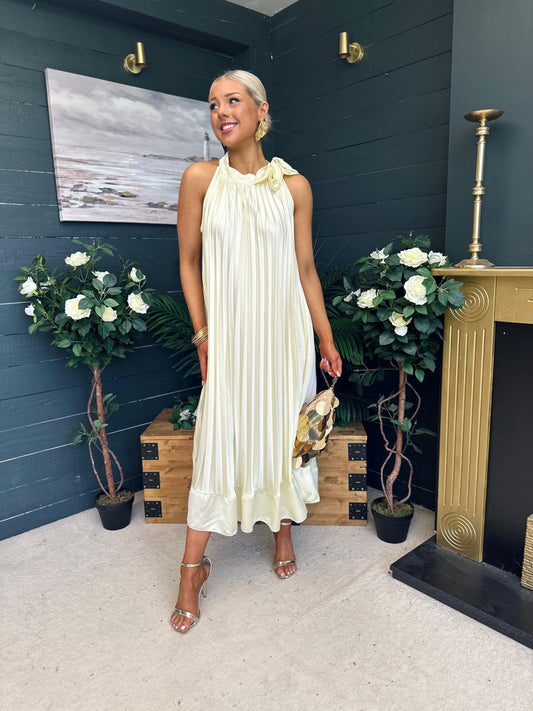 Lily Pleated Maxi Dress Yellow