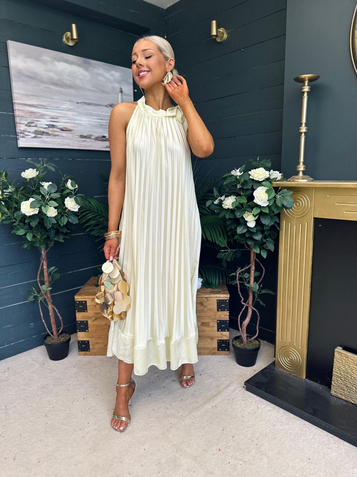 Lily Pleated Maxi Dress Yellow