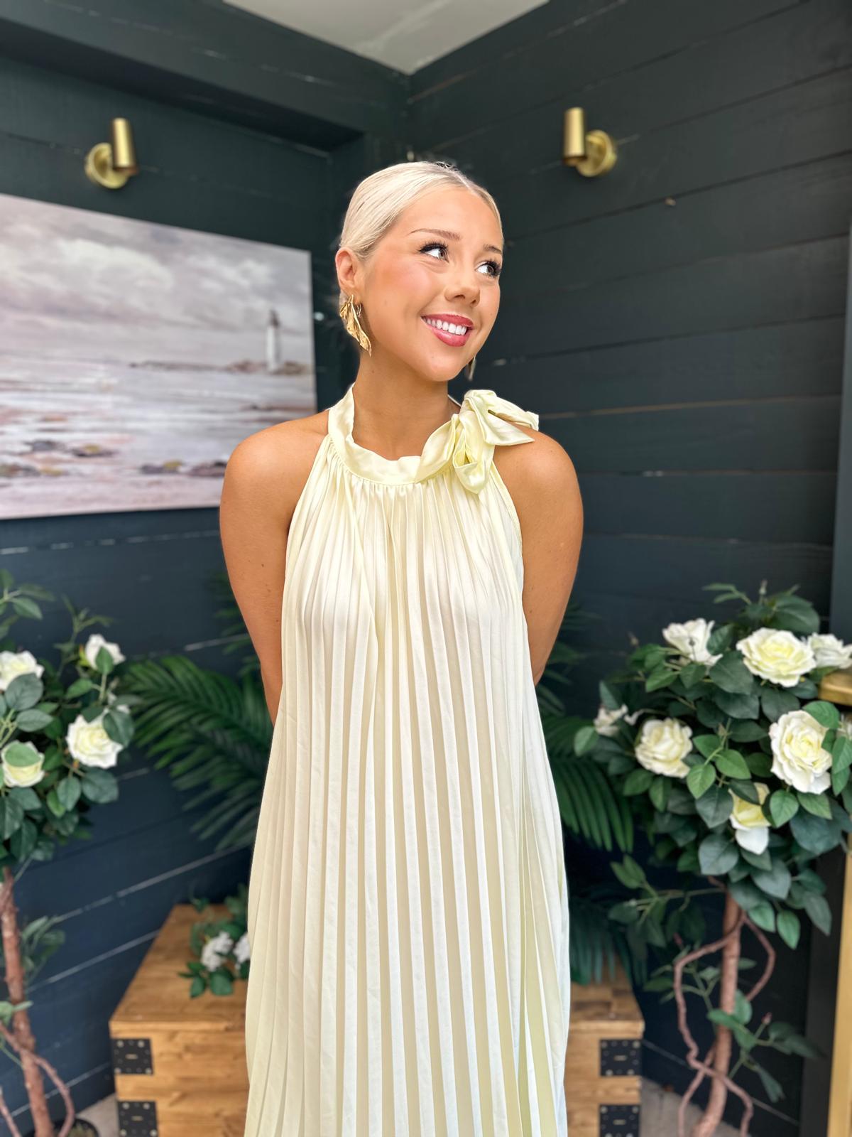 Lily Pleated Maxi Dress Yellow