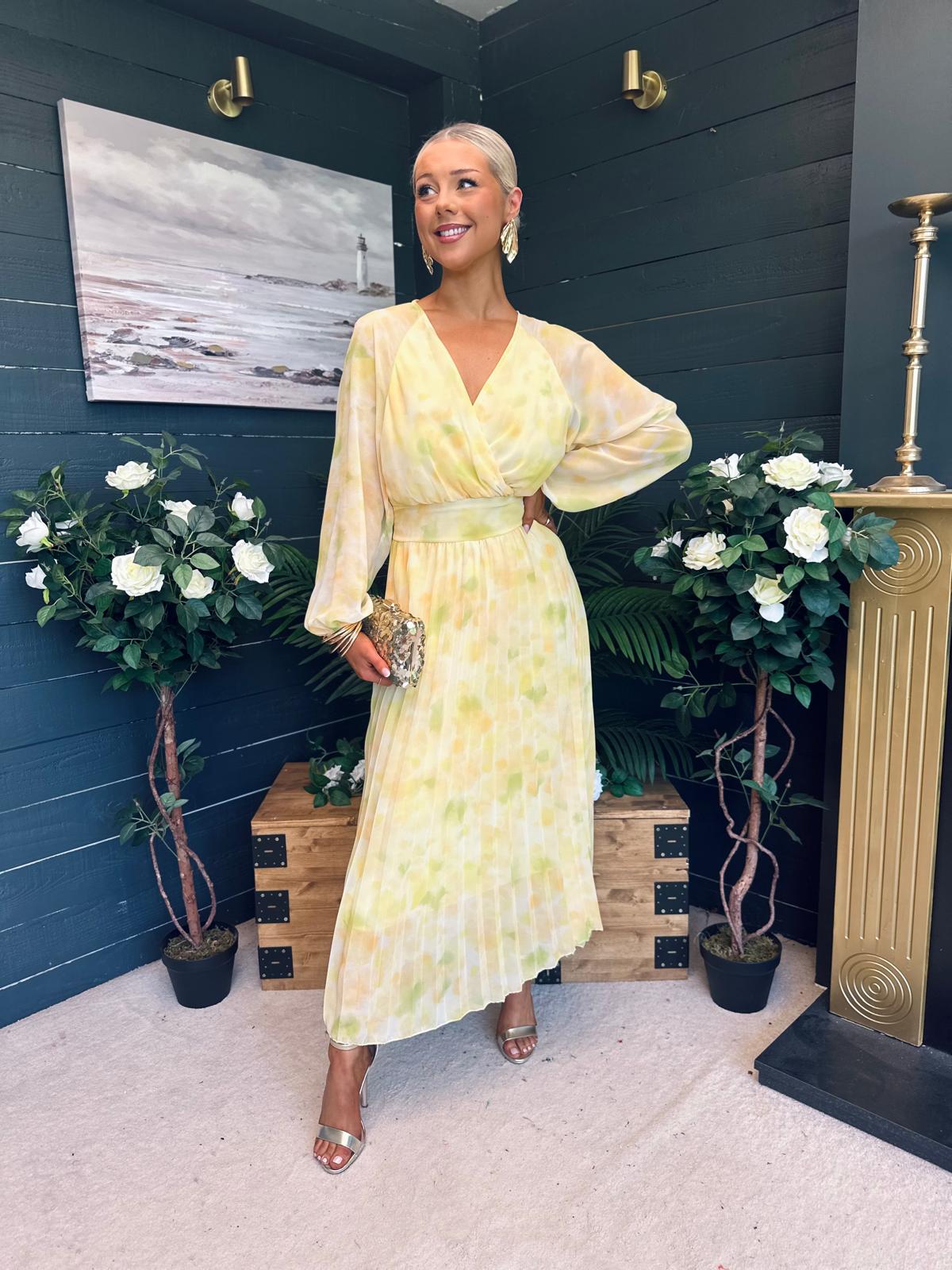 Darcy Pleated Midi Dress Yellow