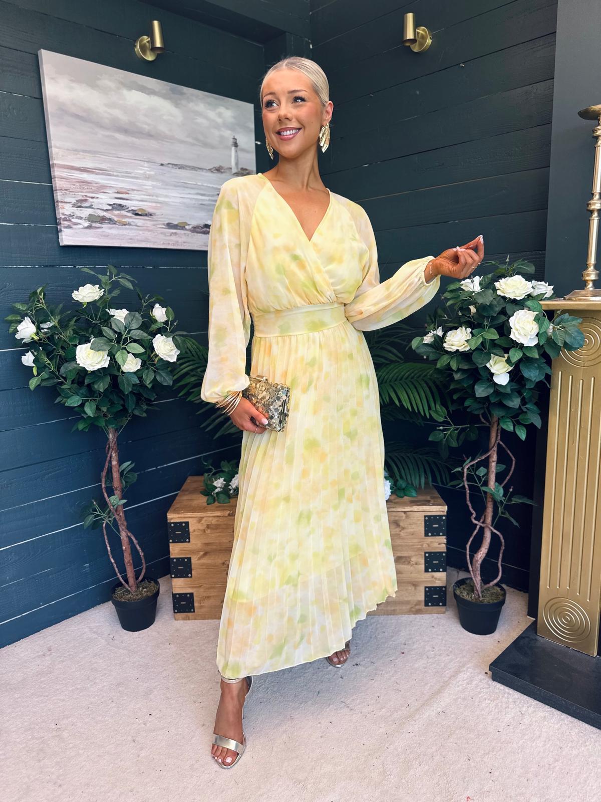 Darcy Pleated Midi Dress Yellow