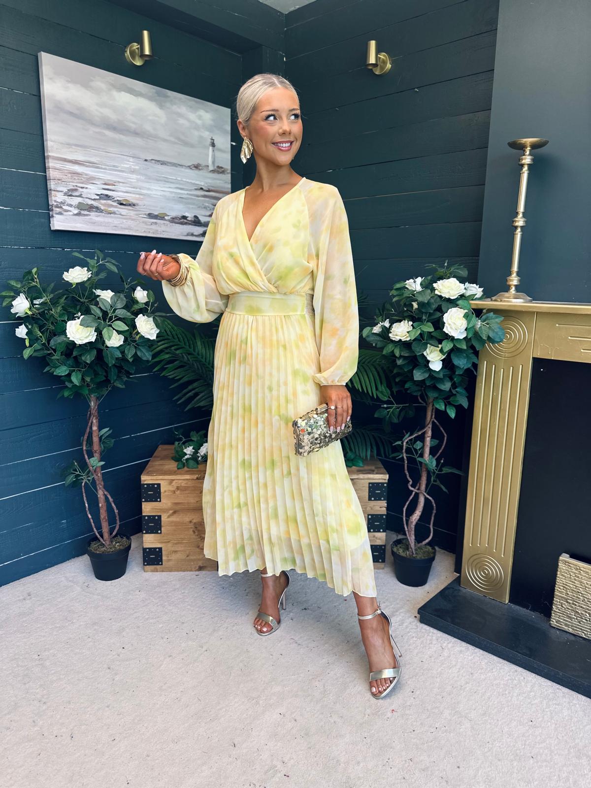 Darcy Pleated Midi Dress Yellow