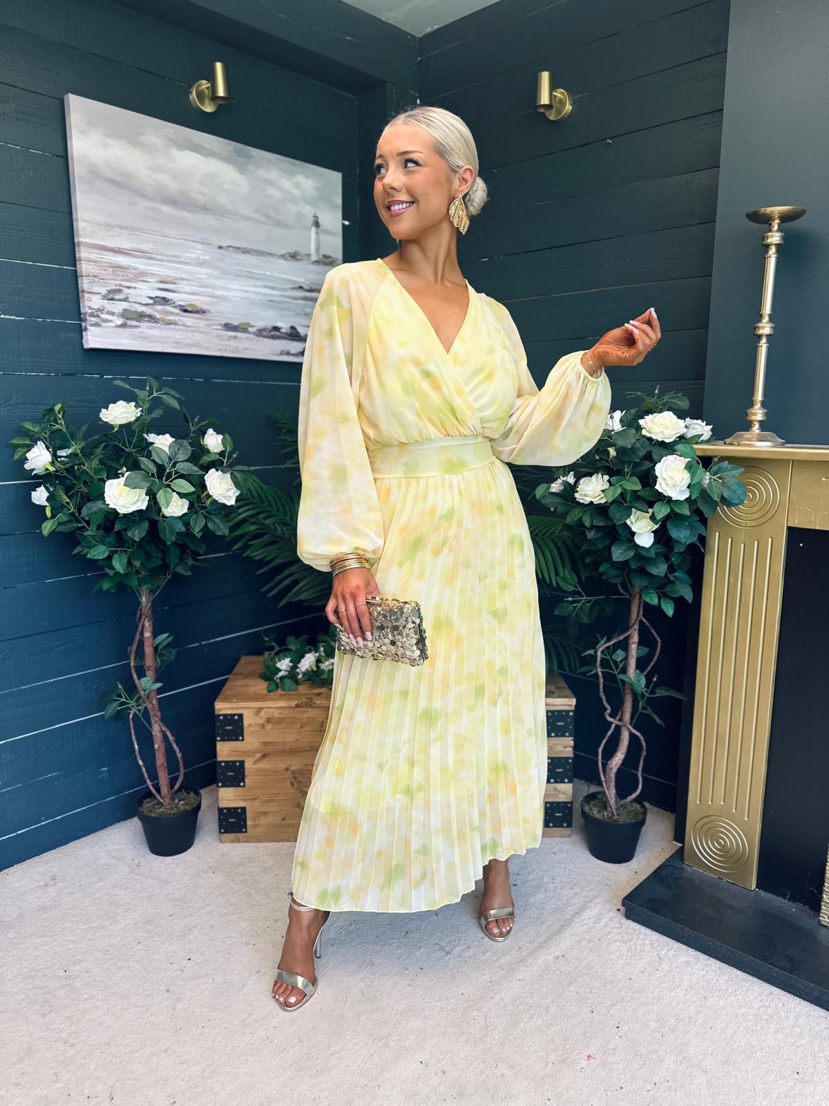 Darcy Pleated Midi Dress Yellow