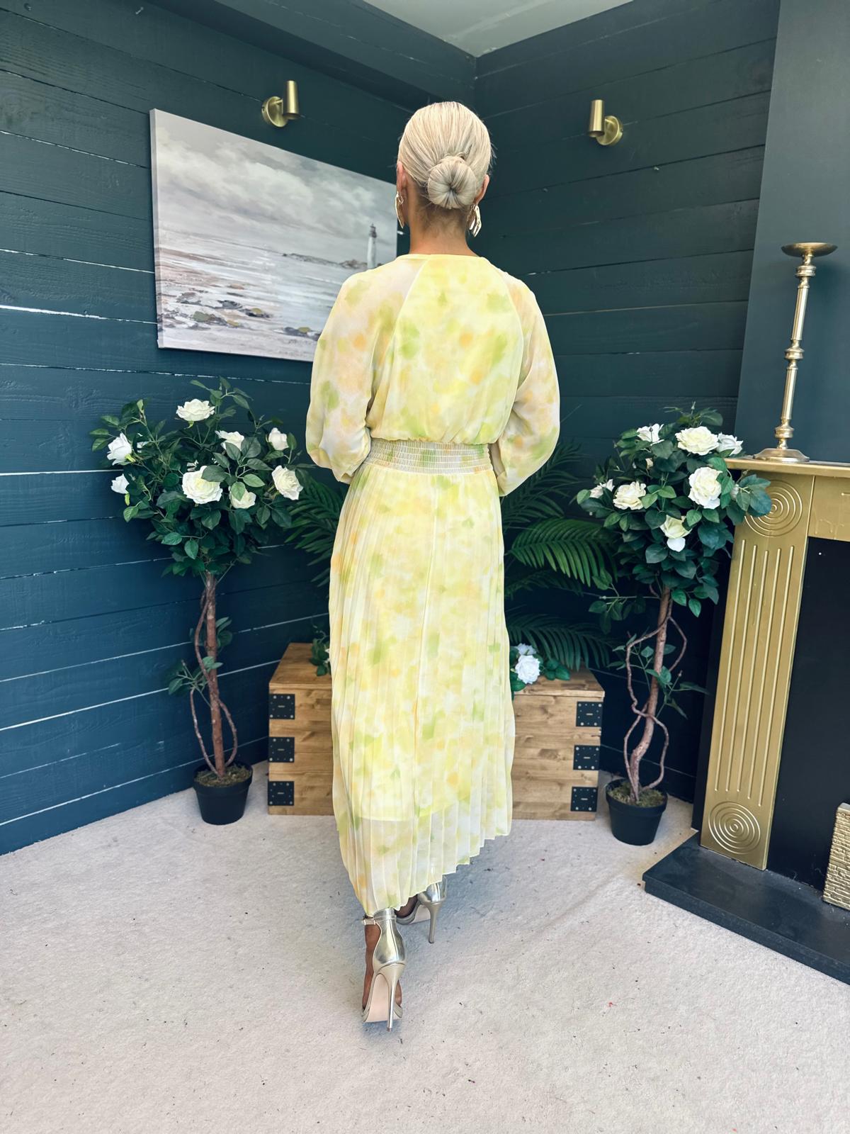 Darcy Pleated Midi Dress Yellow