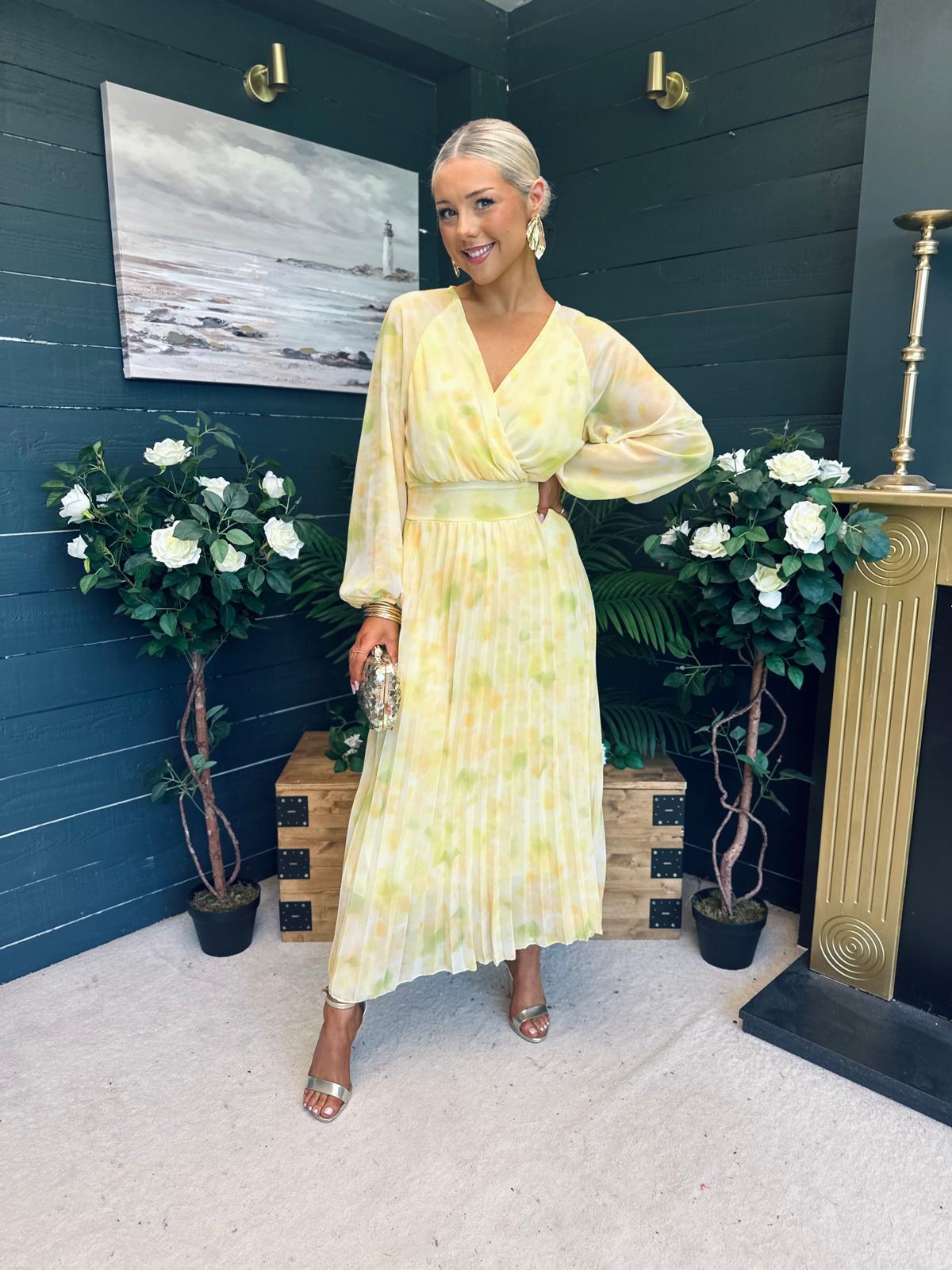 Darcy Pleated Midi Dress Yellow