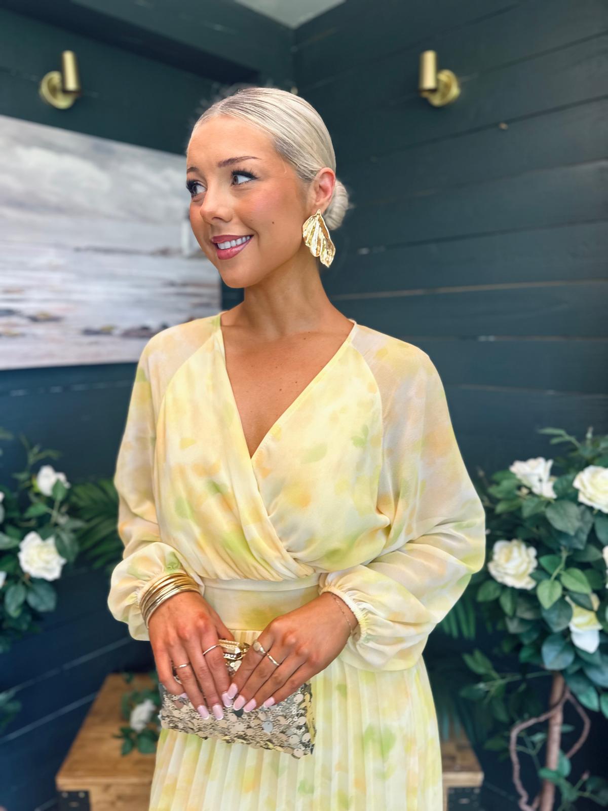 Darcy Pleated Midi Dress Yellow
