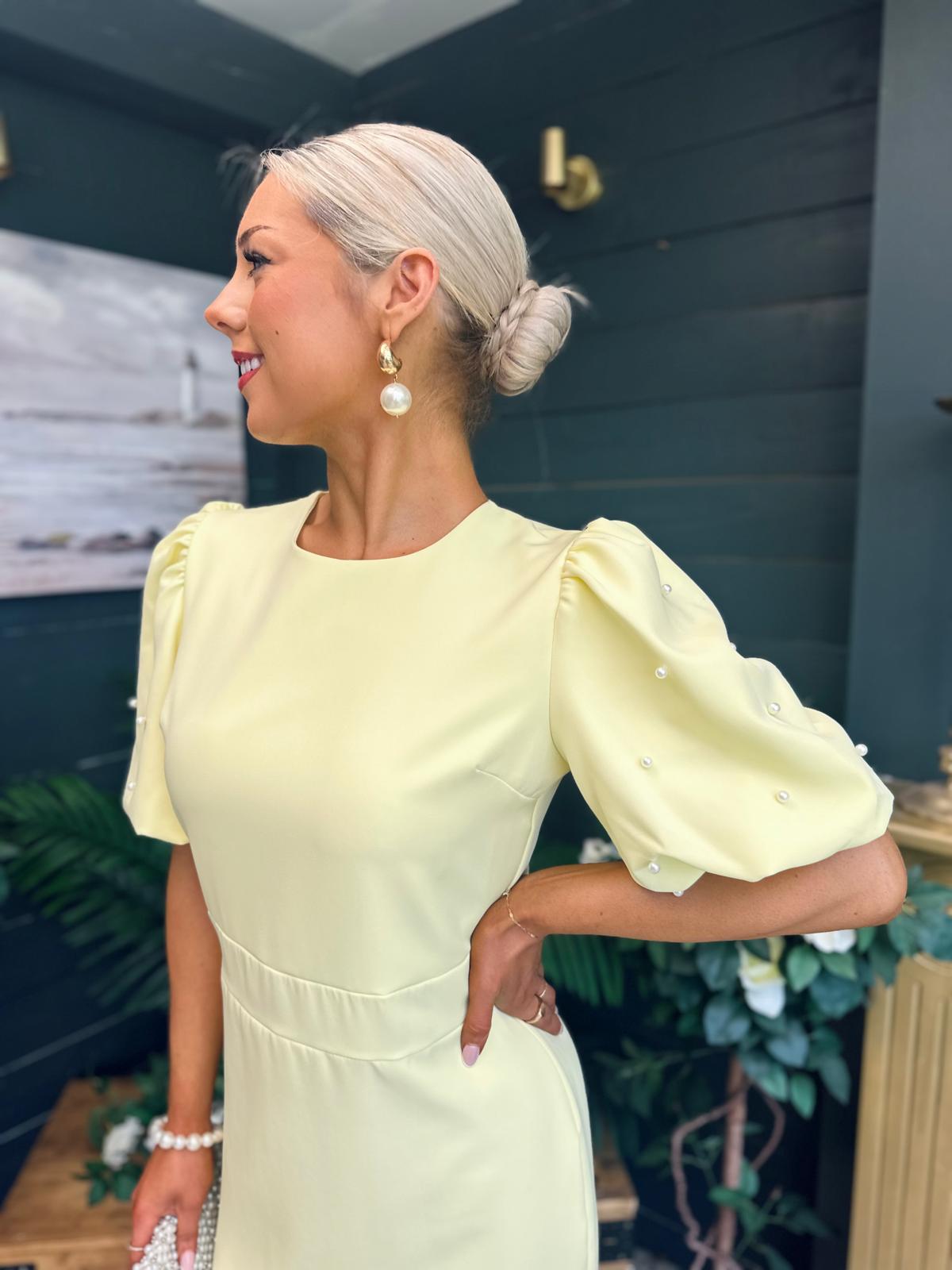 Caitlyn Pearl Embellished Occasion Dress Yellow