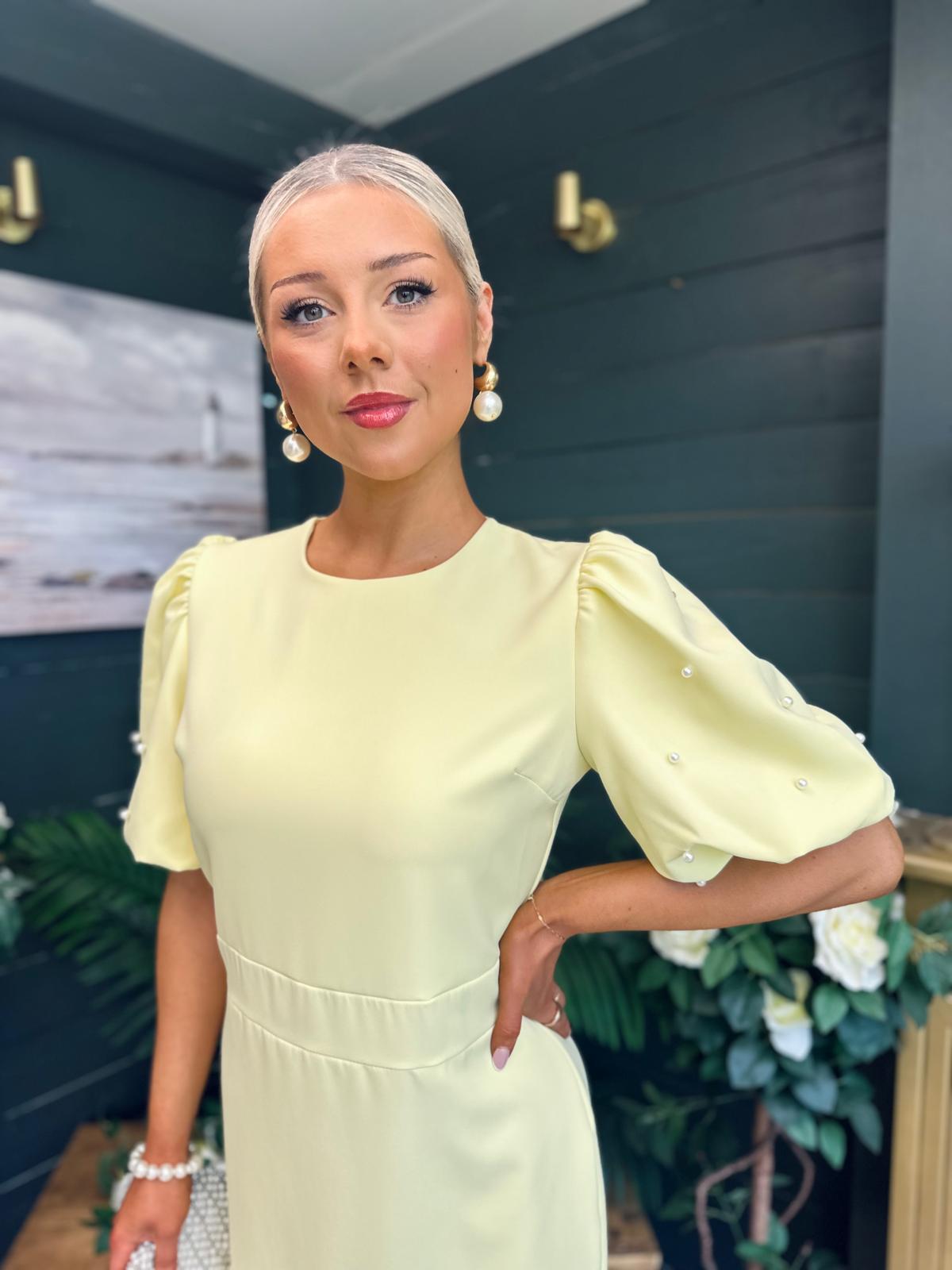 Caitlyn Pearl Embellished Occasion Dress Yellow