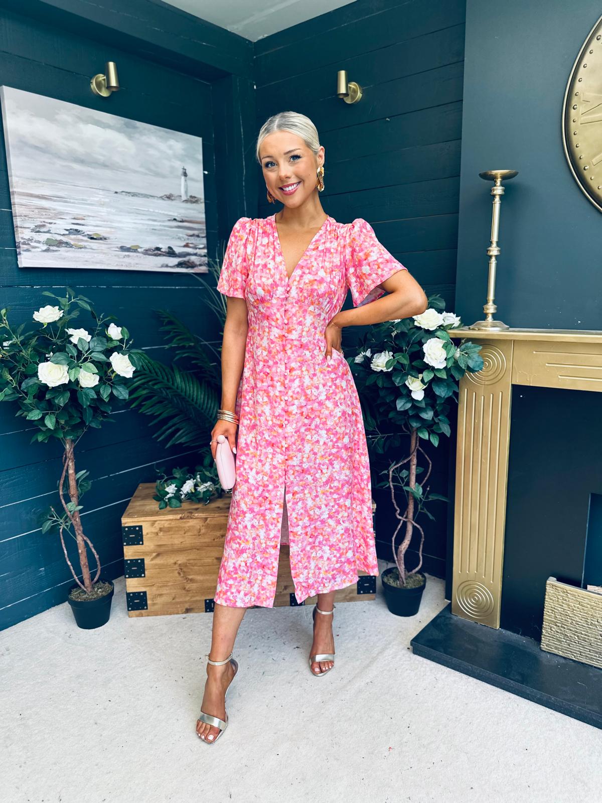 Liz Short Sleeve Shirt Dress Pink