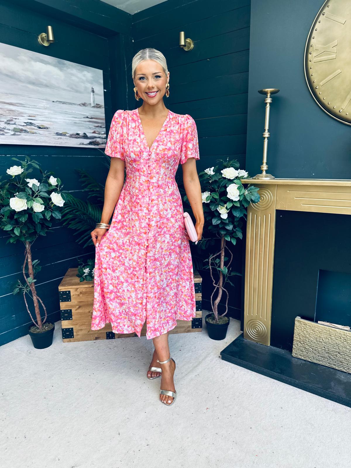 Liz Short Sleeve Shirt Dress Pink