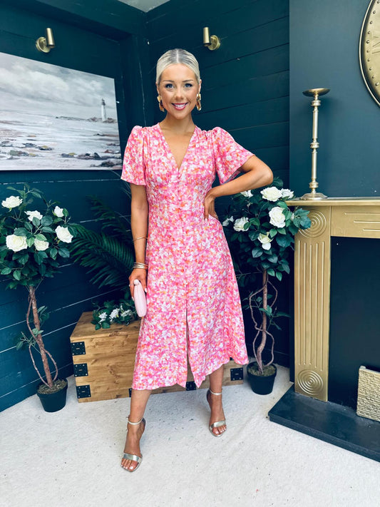 Liz Short Sleeve Shirt Dress Pink