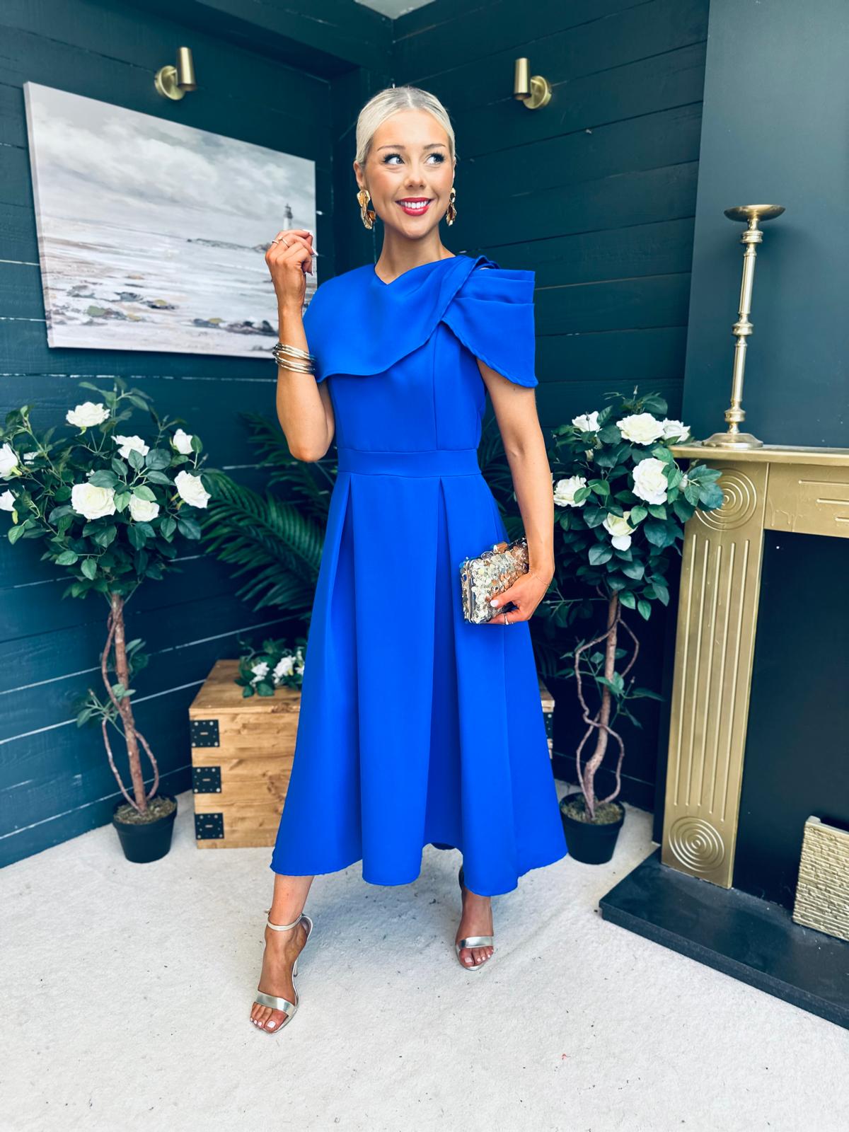 Lindsay Detailed Occasion Dress Cobalt