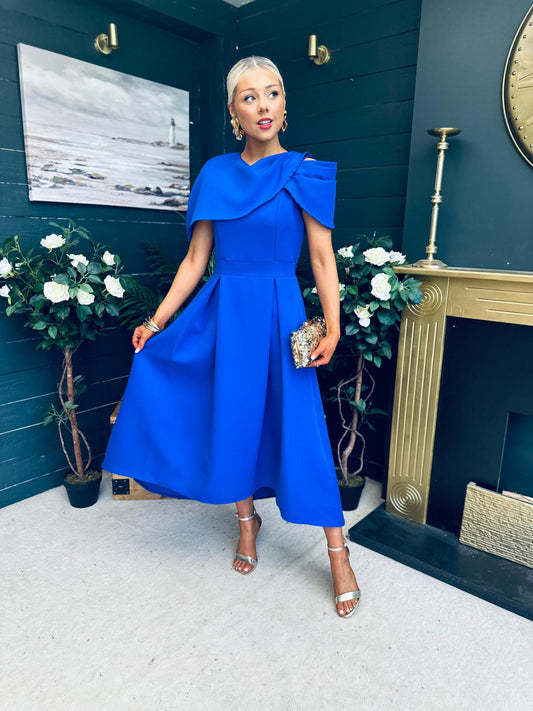 Lindsay Detailed Occasion Dress Cobalt