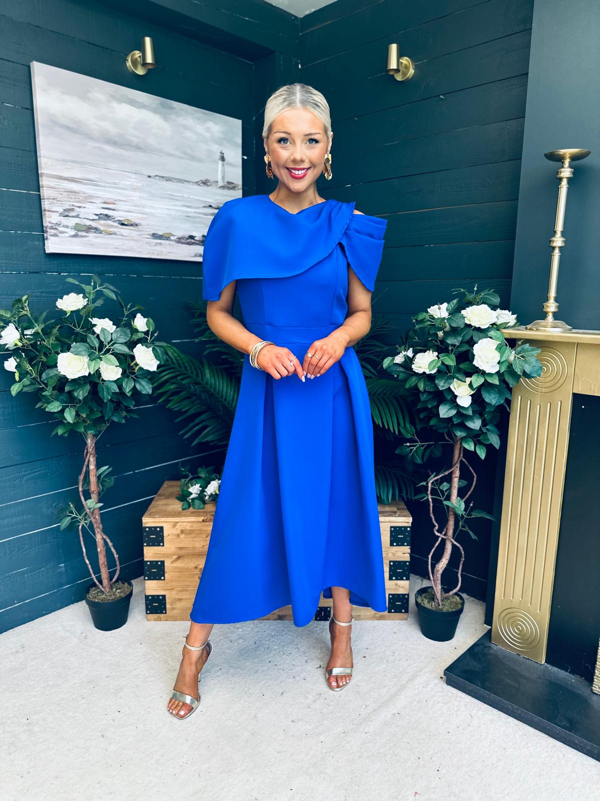 Lindsay Detailed Occasion Dress Cobalt