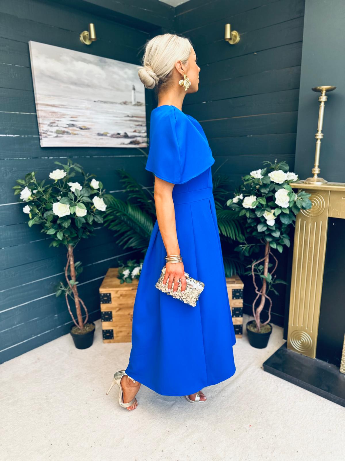 Lindsay Detailed Occasion Dress Cobalt
