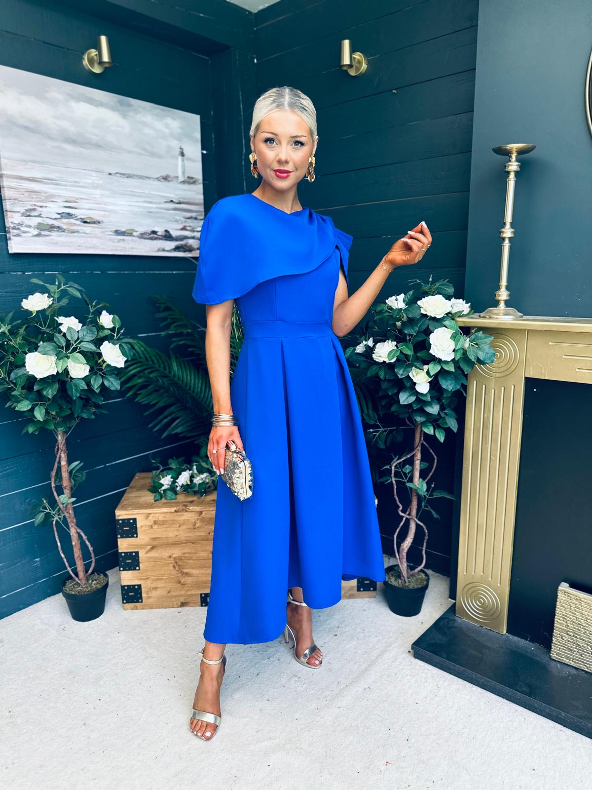 Lindsay Detailed Occasion Dress Cobalt