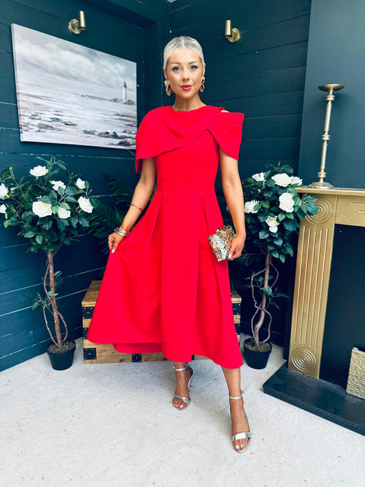 Lindsay Detailed Occasion Dress Red