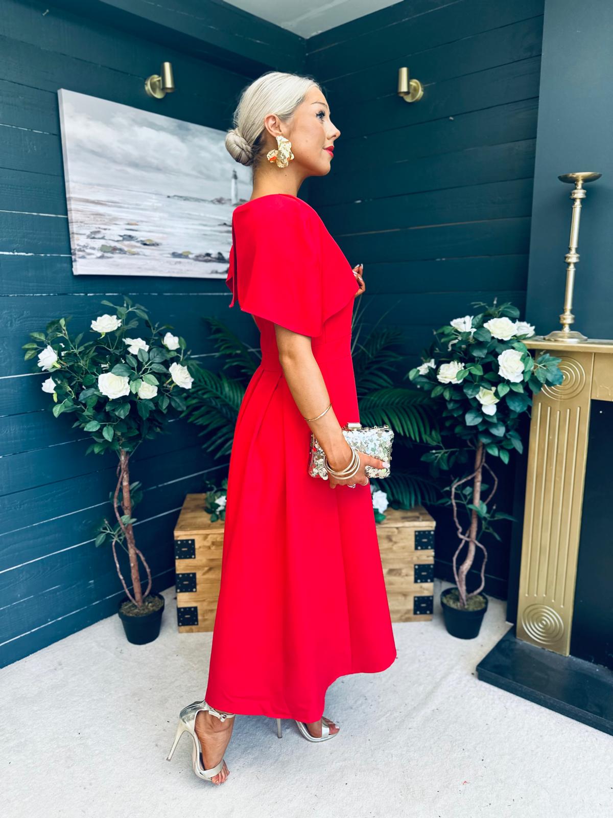 Lindsay Detailed Occasion Dress Red
