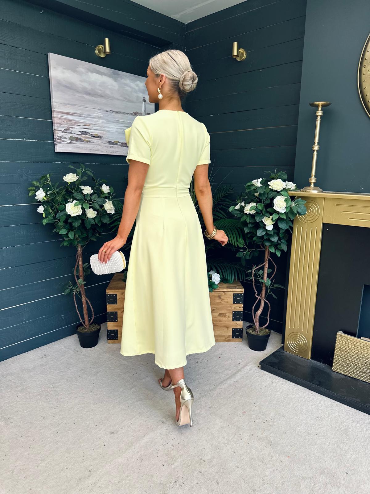 Blake Pearl Embellished Occasion Dress Yellow
