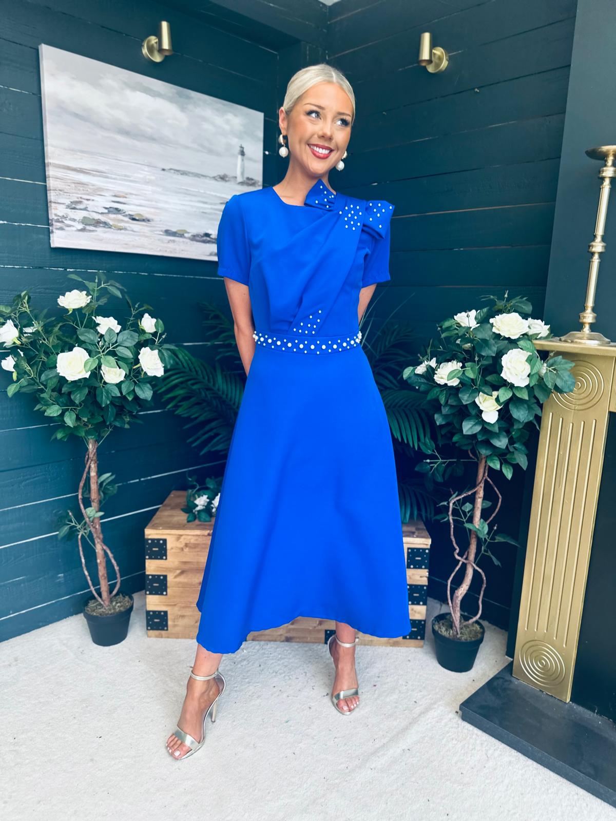 Blake Pearl Embellished Occasion Dress Cobalt
