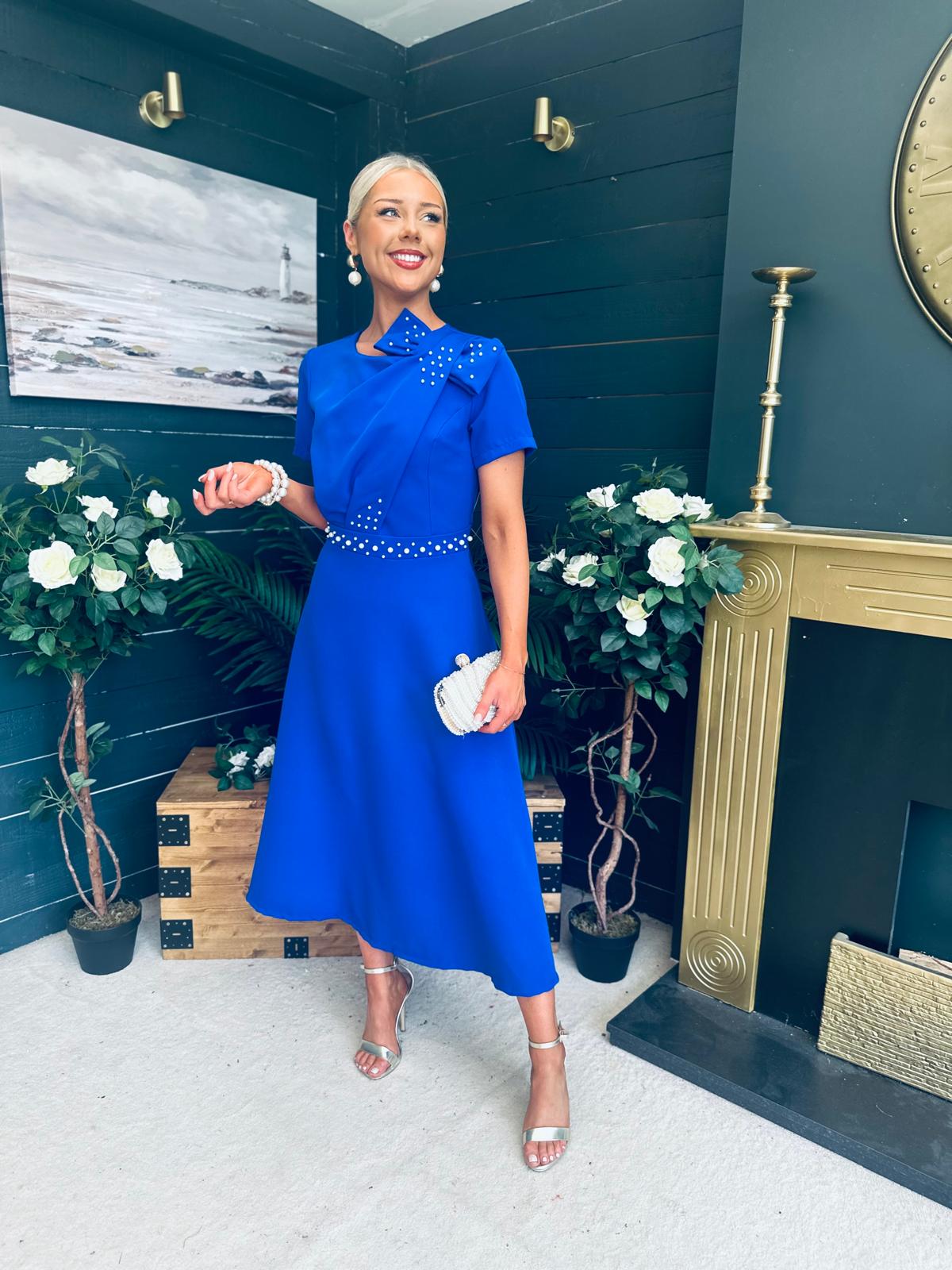 Blake Pearl Embellished Occasion Dress Cobalt