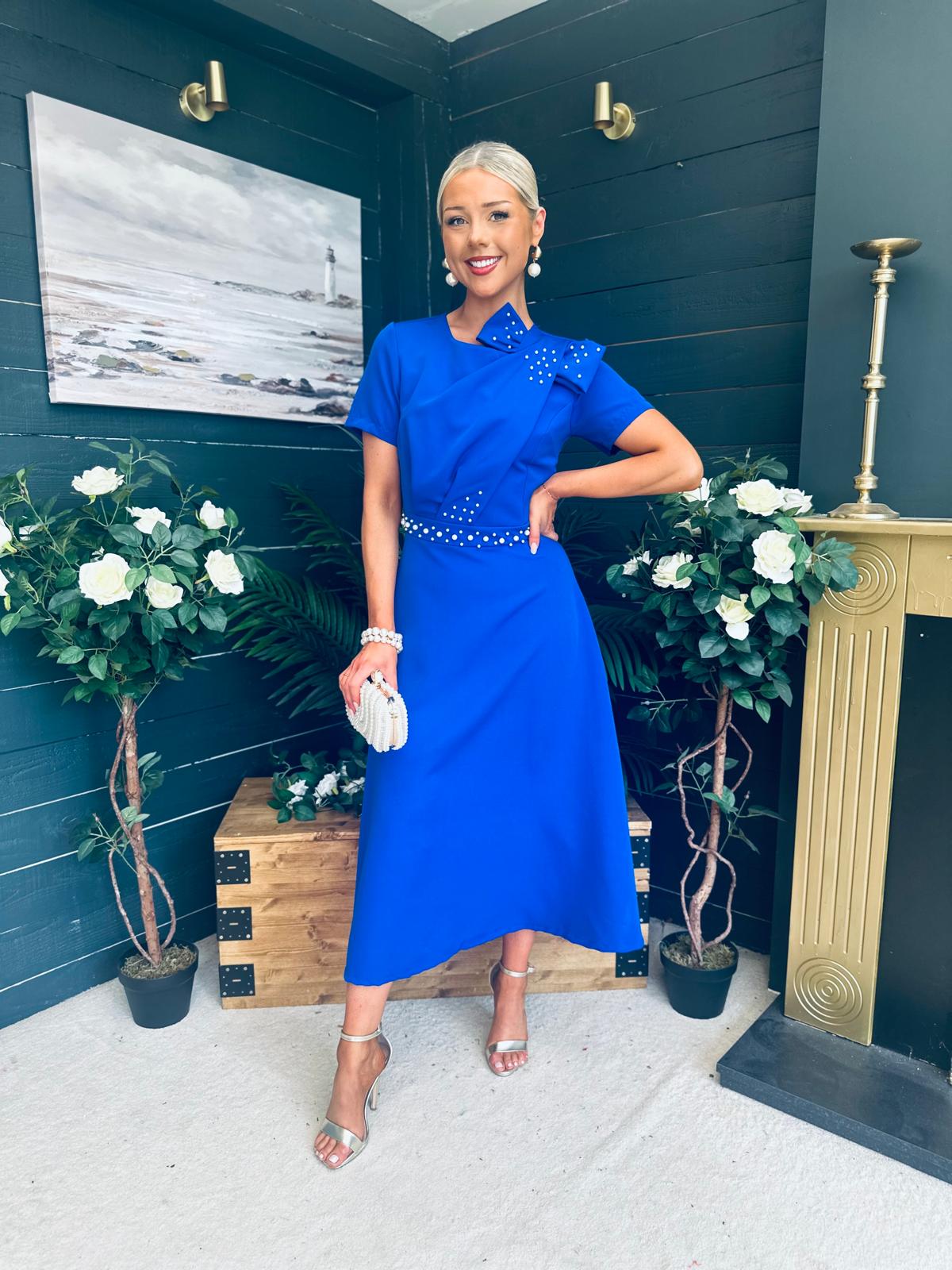 Blake Pearl Embellished Occasion Dress Cobalt