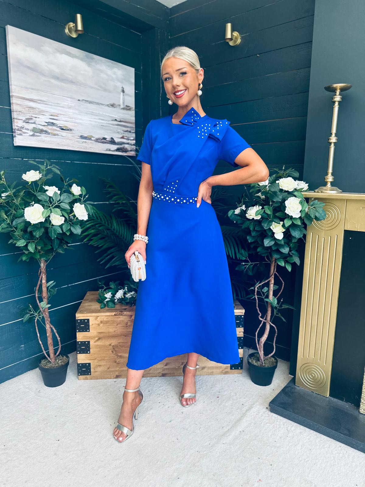 Blake Pearl Embellished Occasion Dress Cobalt