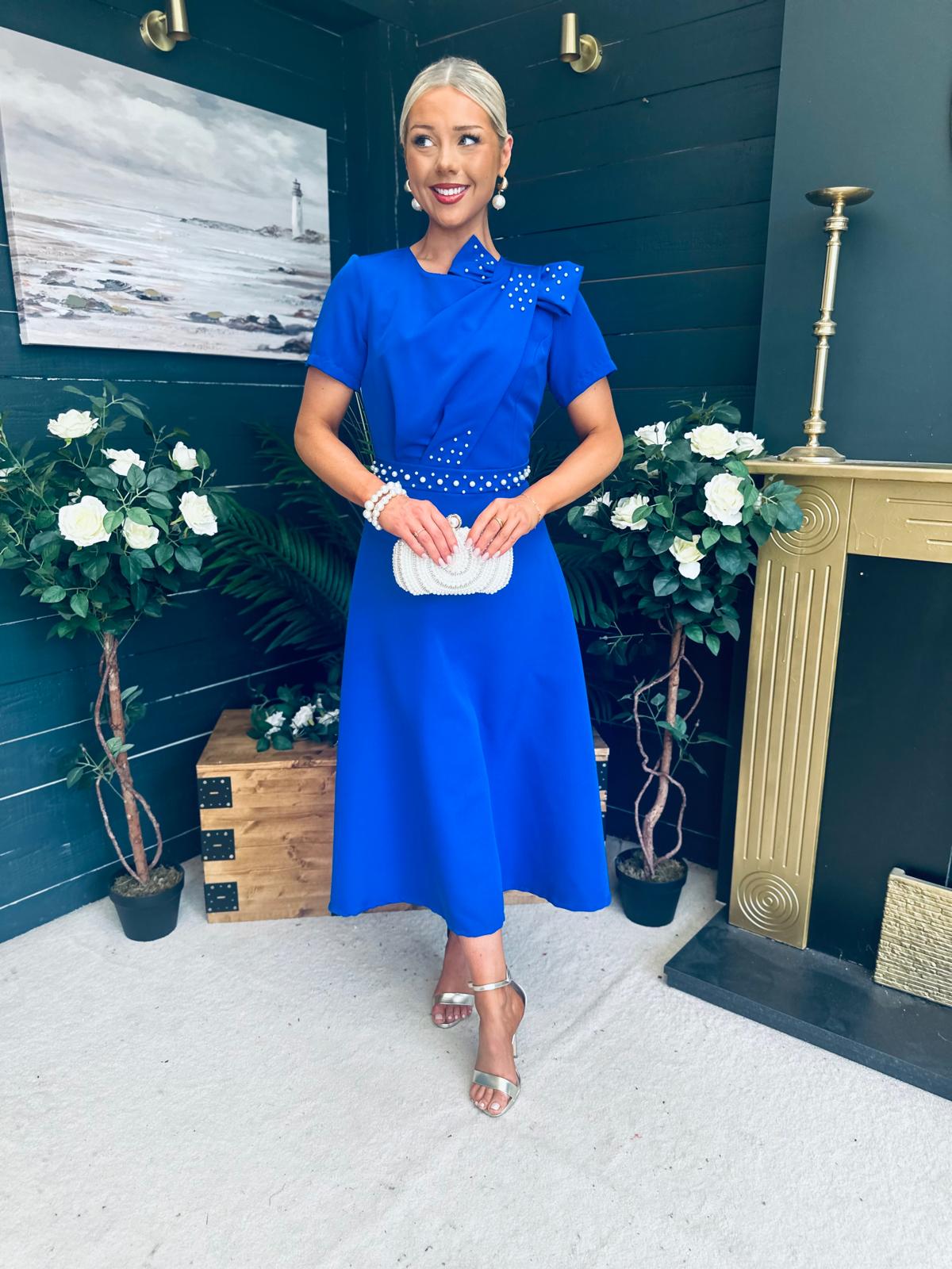 Blake Pearl Embellished Occasion Dress Cobalt