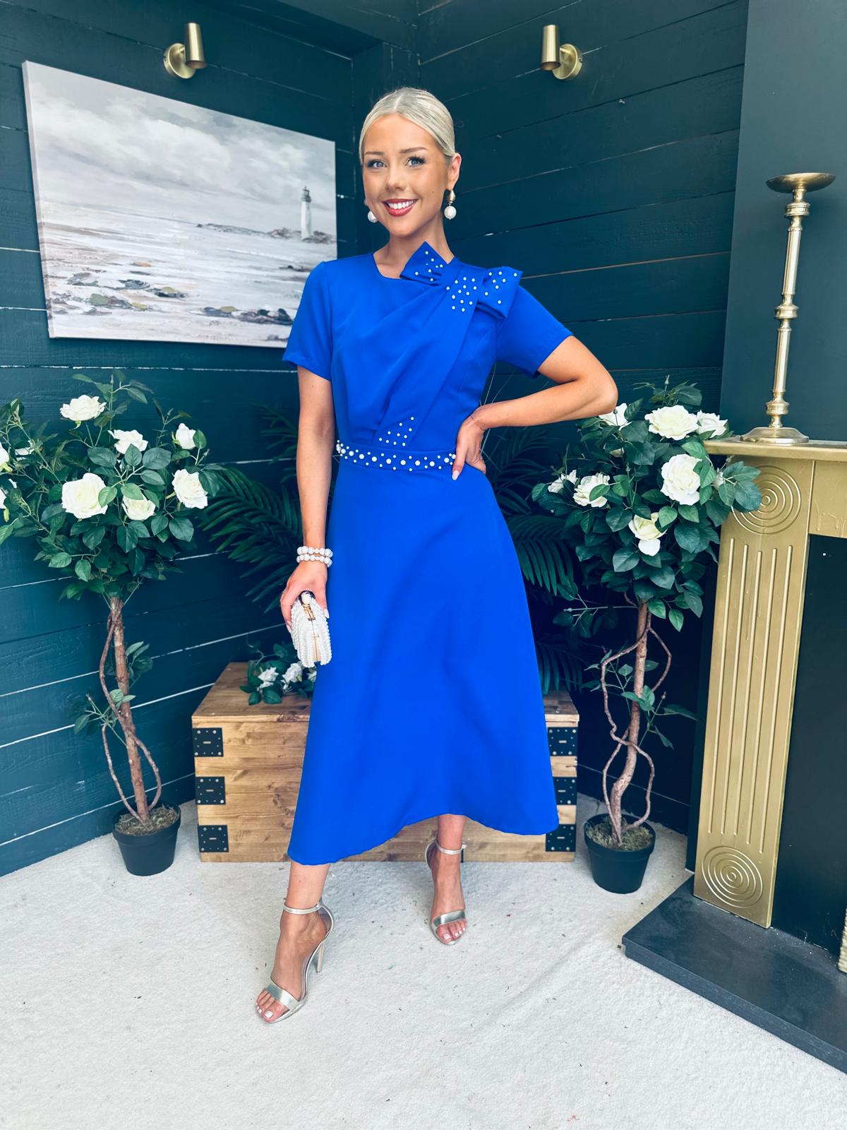 Blake Pearl Embellished Occasion Dress Cobalt