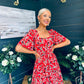 Aspen Square Neck Tiered Midaxi Dress Red