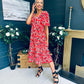Aspen Square Neck Tiered Midaxi Dress Red
