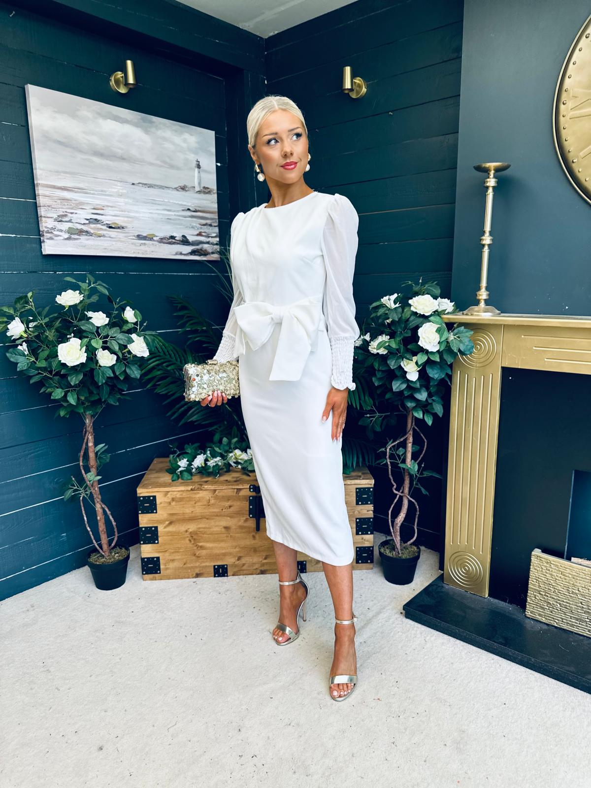 Willow Bow Detail Occasion Dress White