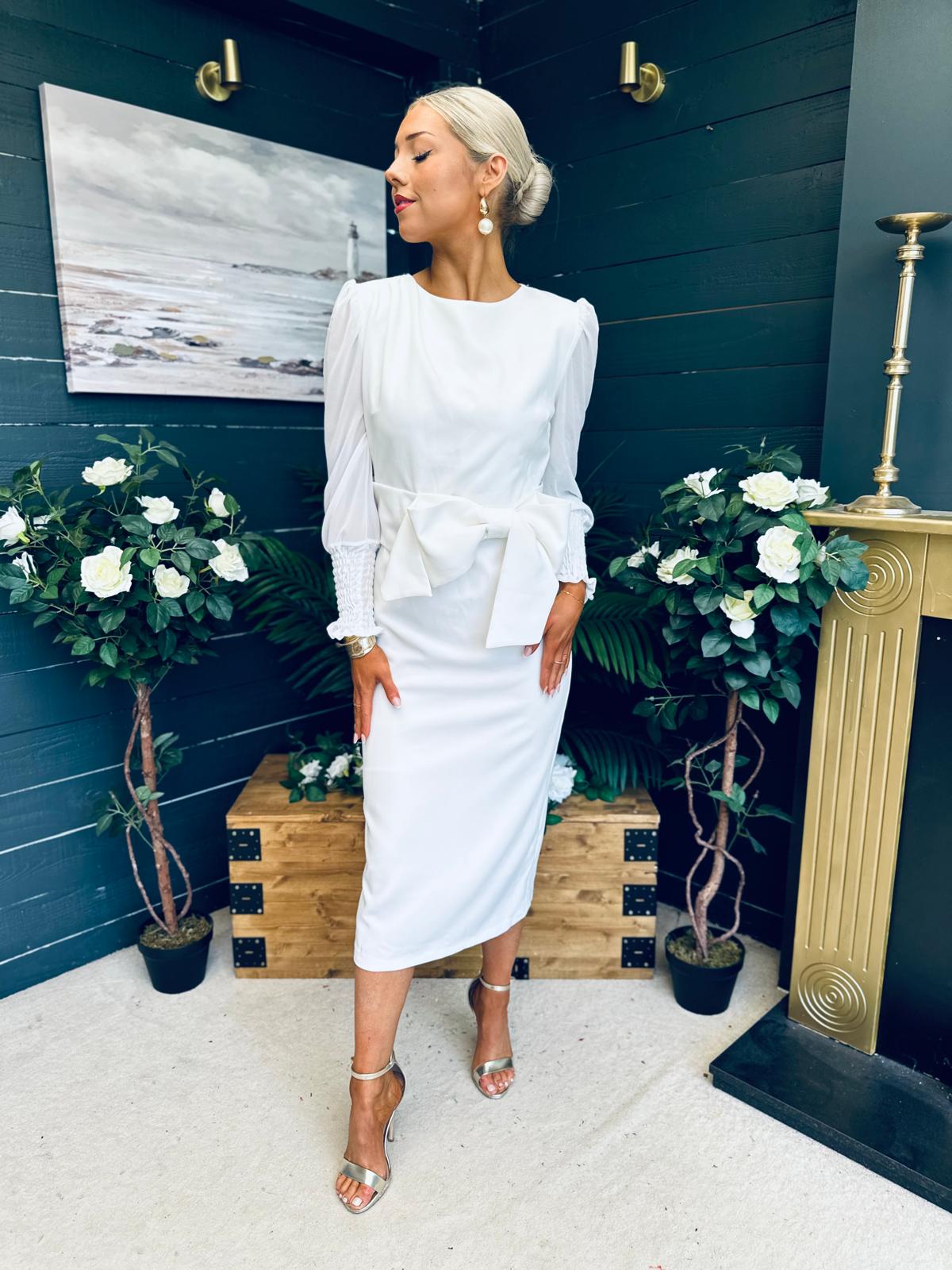 Willow Bow Detail Occasion Dress White