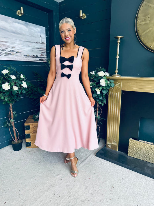 Jane Bow Detail Midi Dress Blush