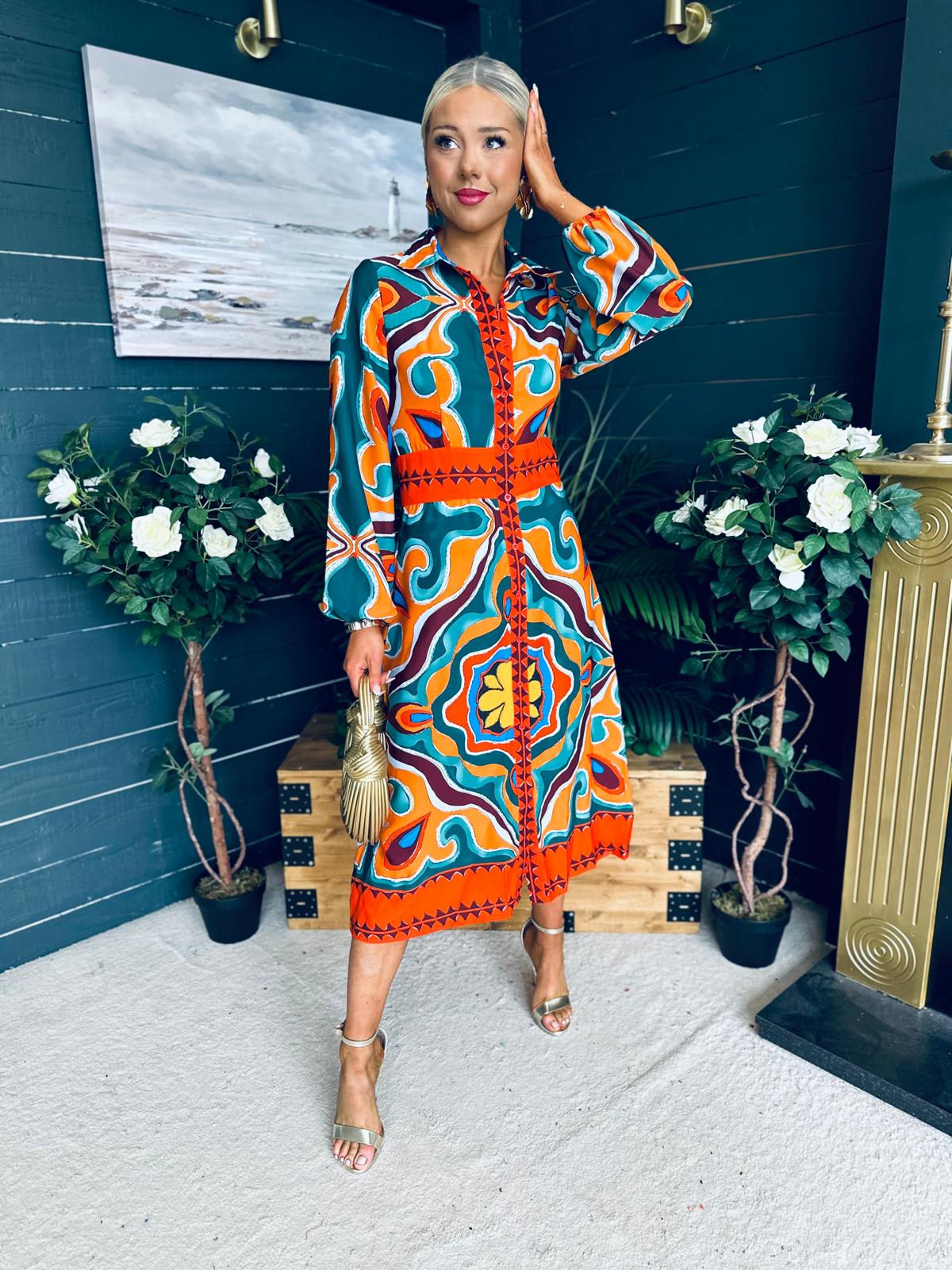 Alison Abstract Shirt Dress Orange