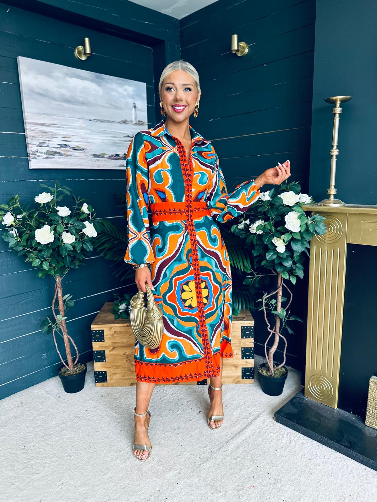 Alison Abstract Shirt Dress Orange