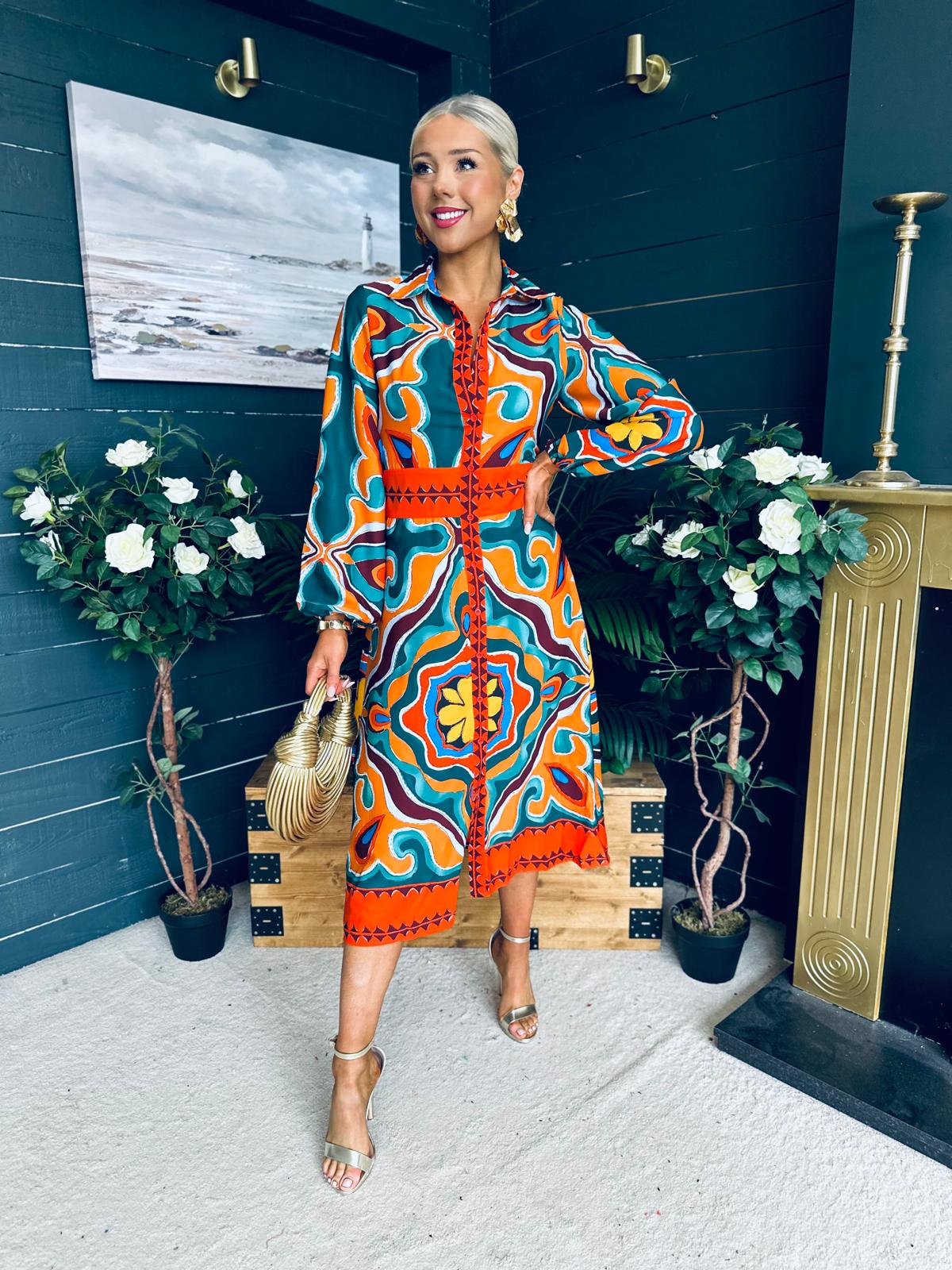 Alison Abstract Shirt Dress Orange