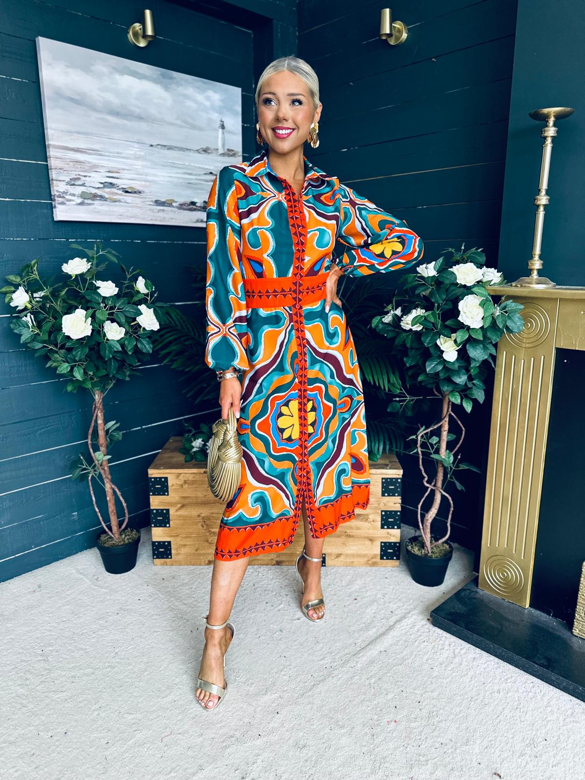 Alison Abstract Shirt Dress Orange