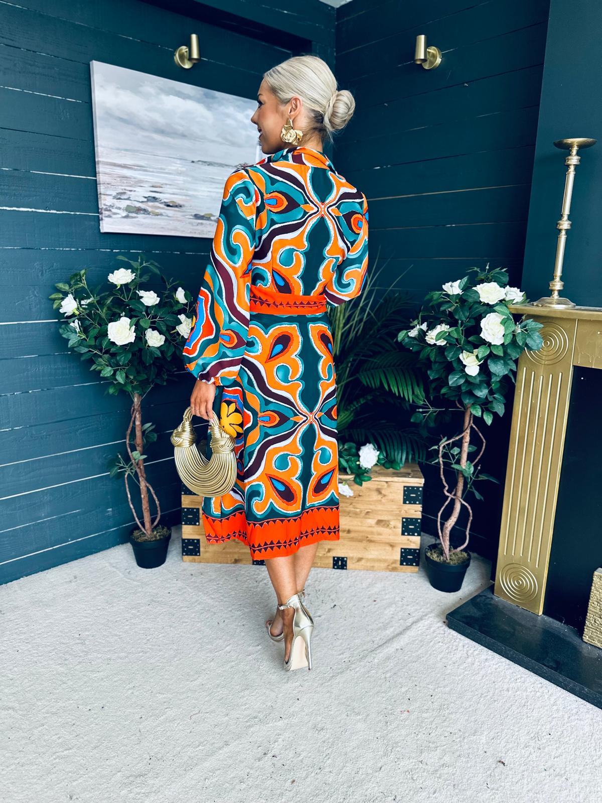 Alison Abstract Shirt Dress Orange