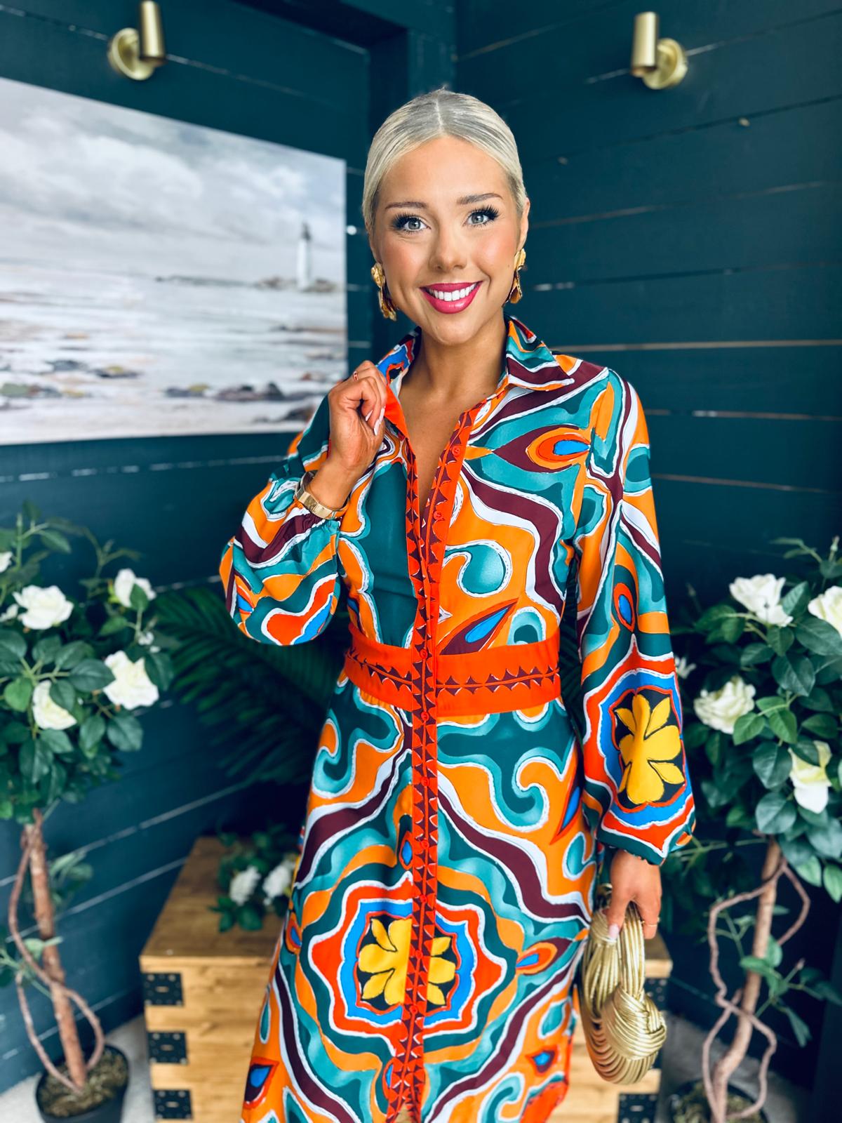 Alison Abstract Shirt Dress Orange