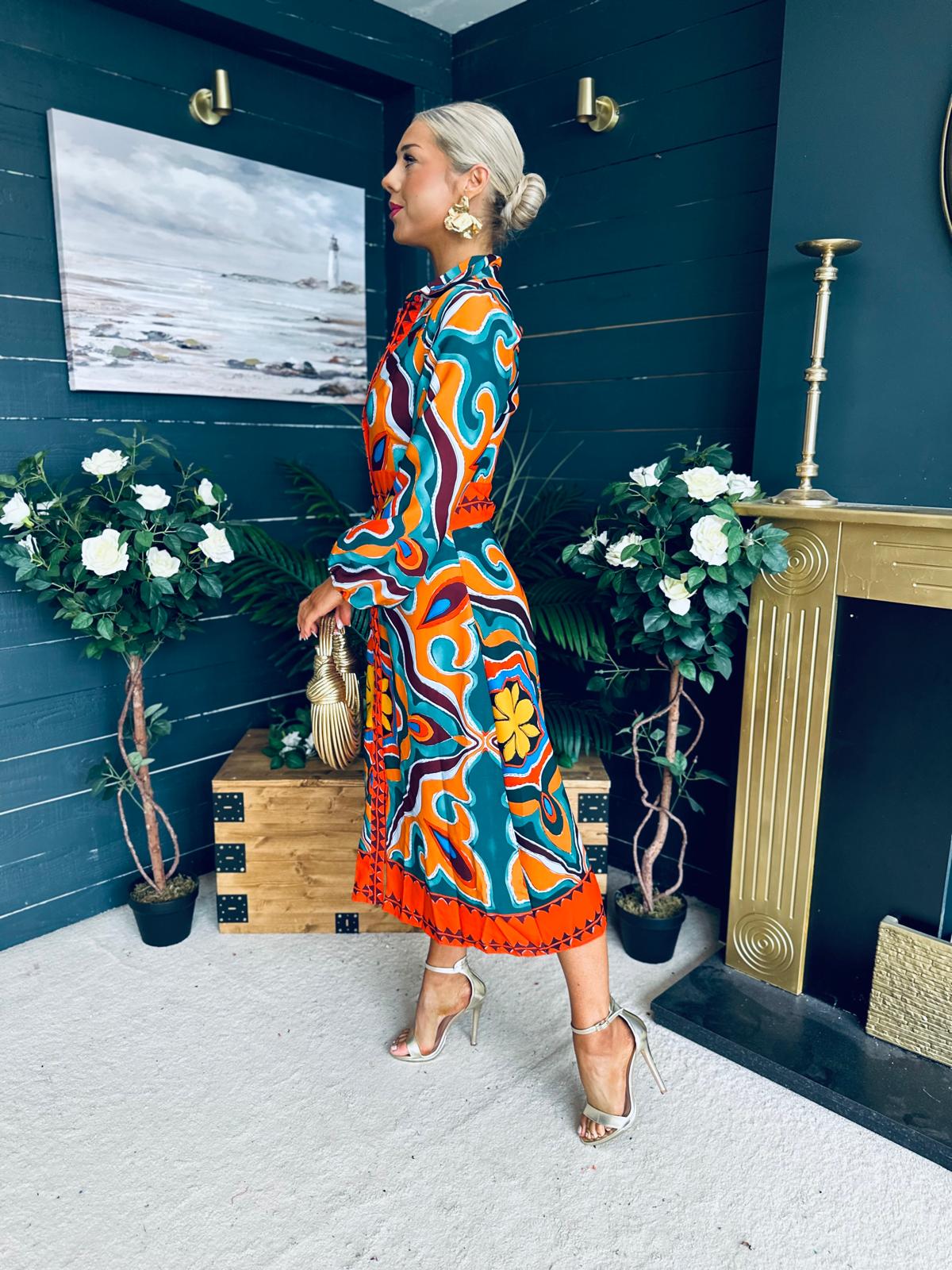 Alison Abstract Shirt Dress Orange
