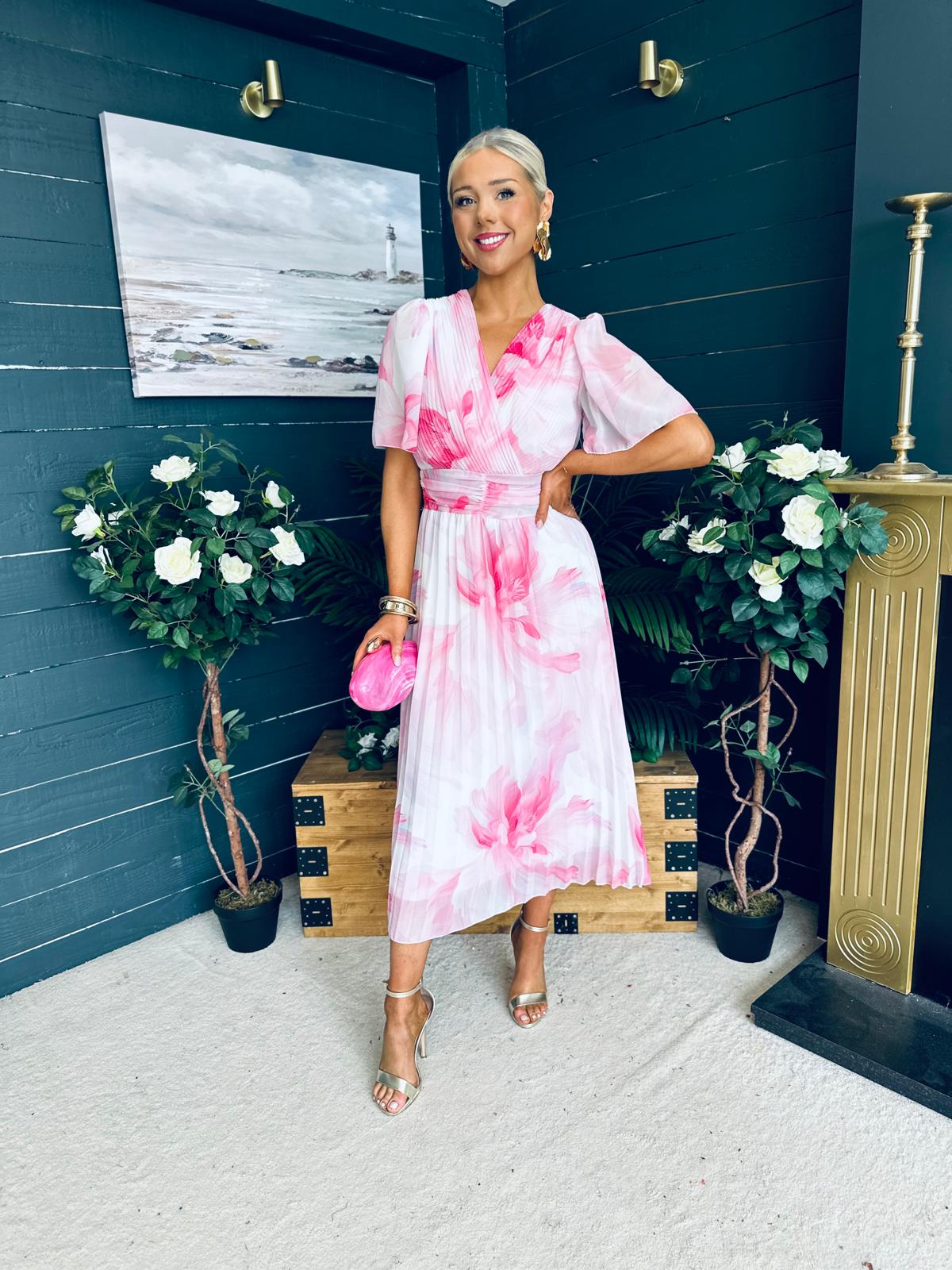 Beth Banded Midi Dress Pink