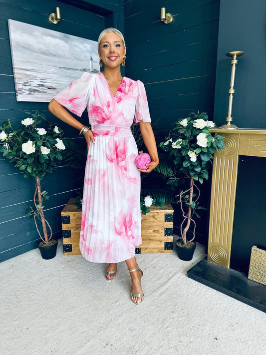 Beth Banded Midi Dress Pink