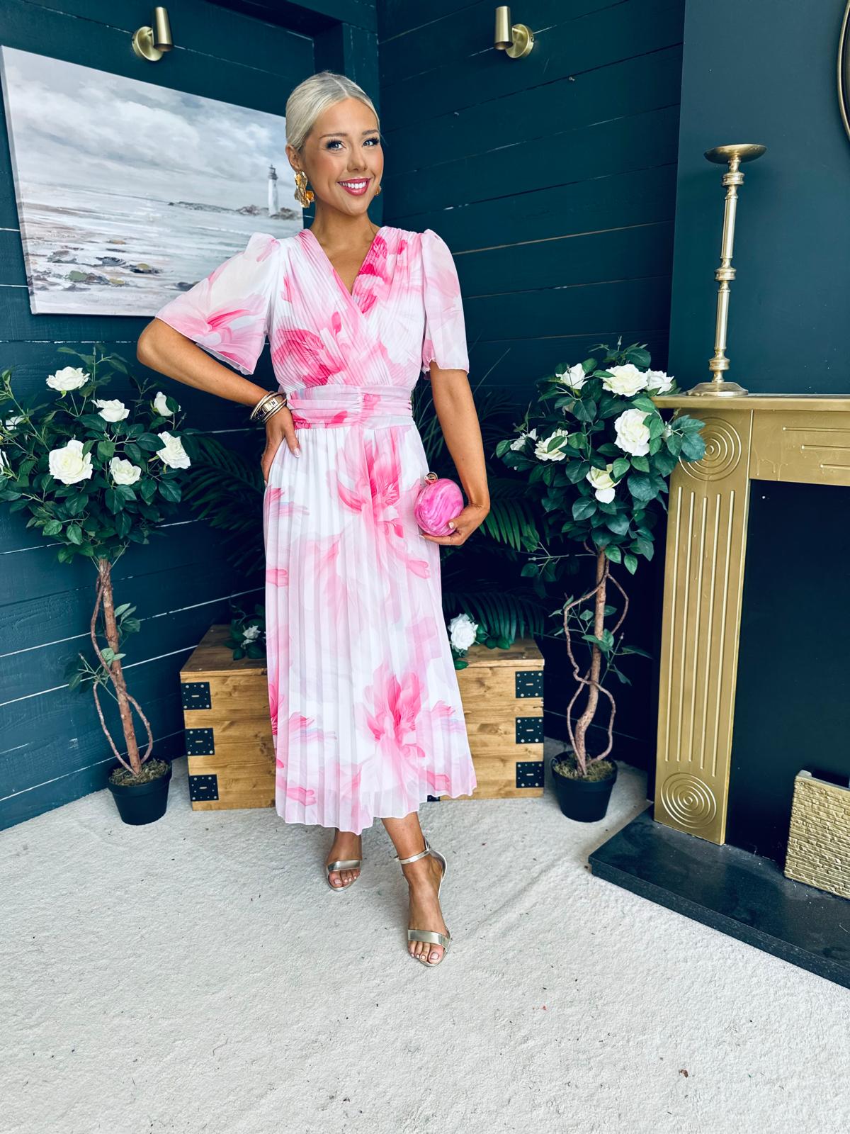 Beth Banded Midi Dress Pink