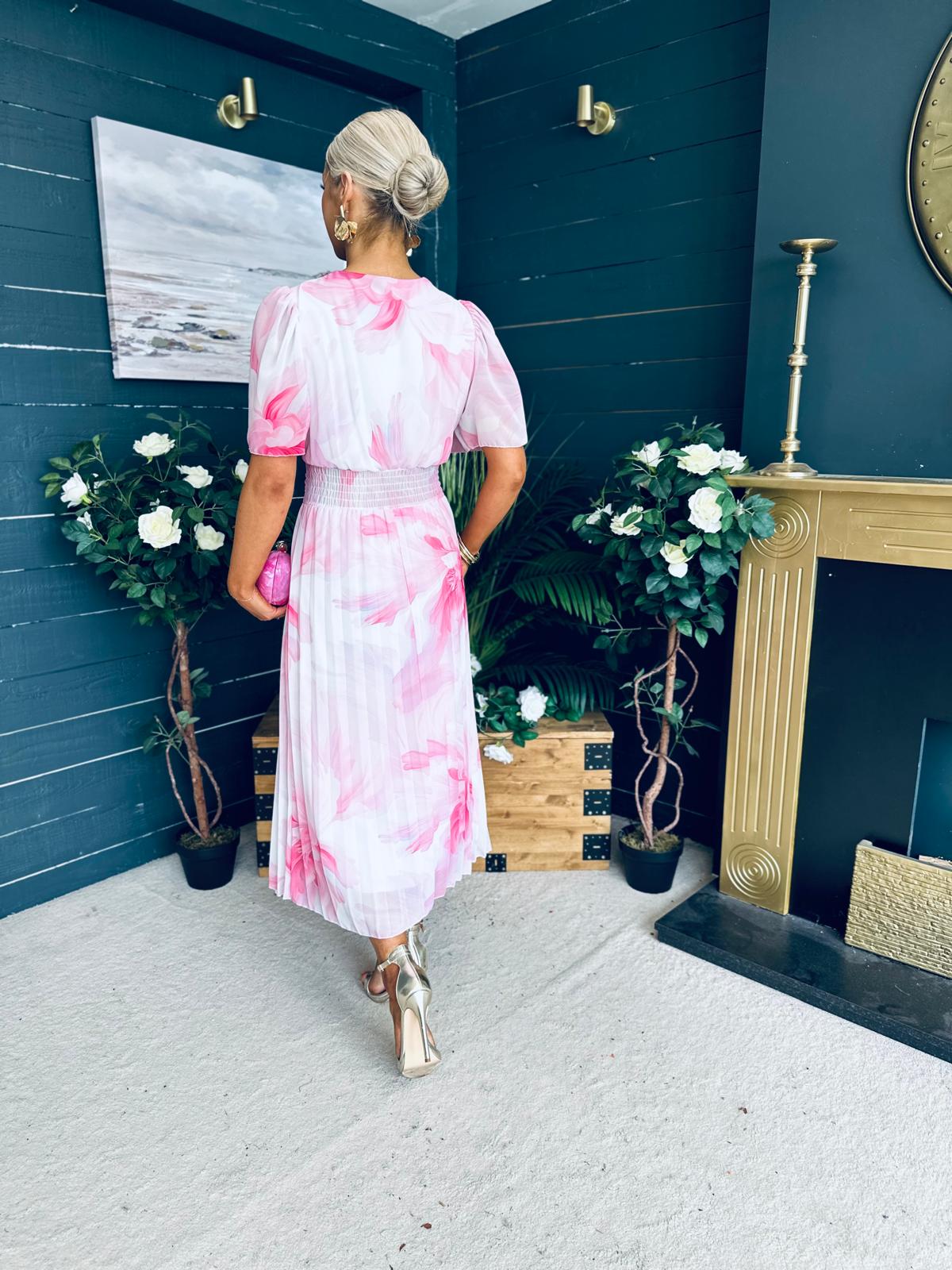 Beth Banded Midi Dress Pink