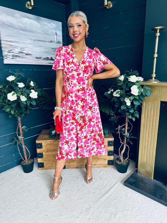 Selena Short Sleeve Shirt Dress Pink
