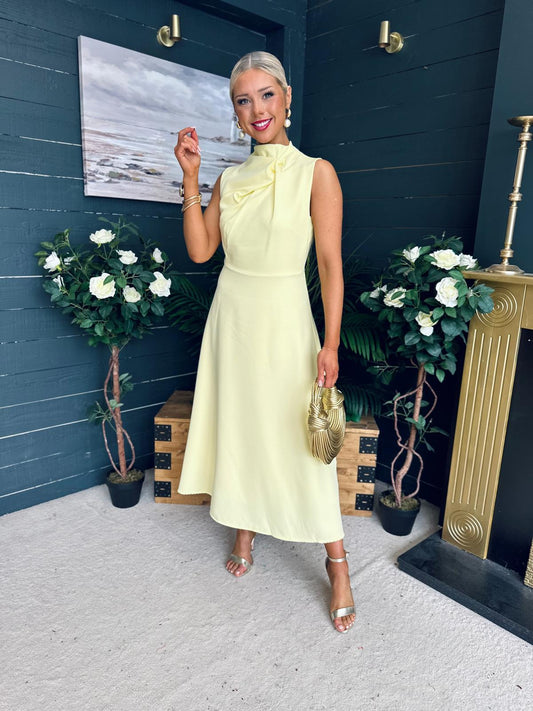 Kole Gathered Occasion Midi Dress Yellow