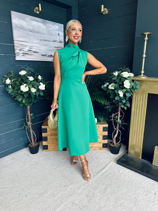 Kole Gathered Occasion Midi Dress Green