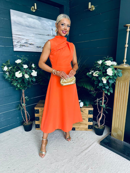 Kole Gathered Occasion Midi Dress Orange