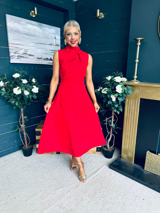Kole Gathered Occasion Midi Dress Red